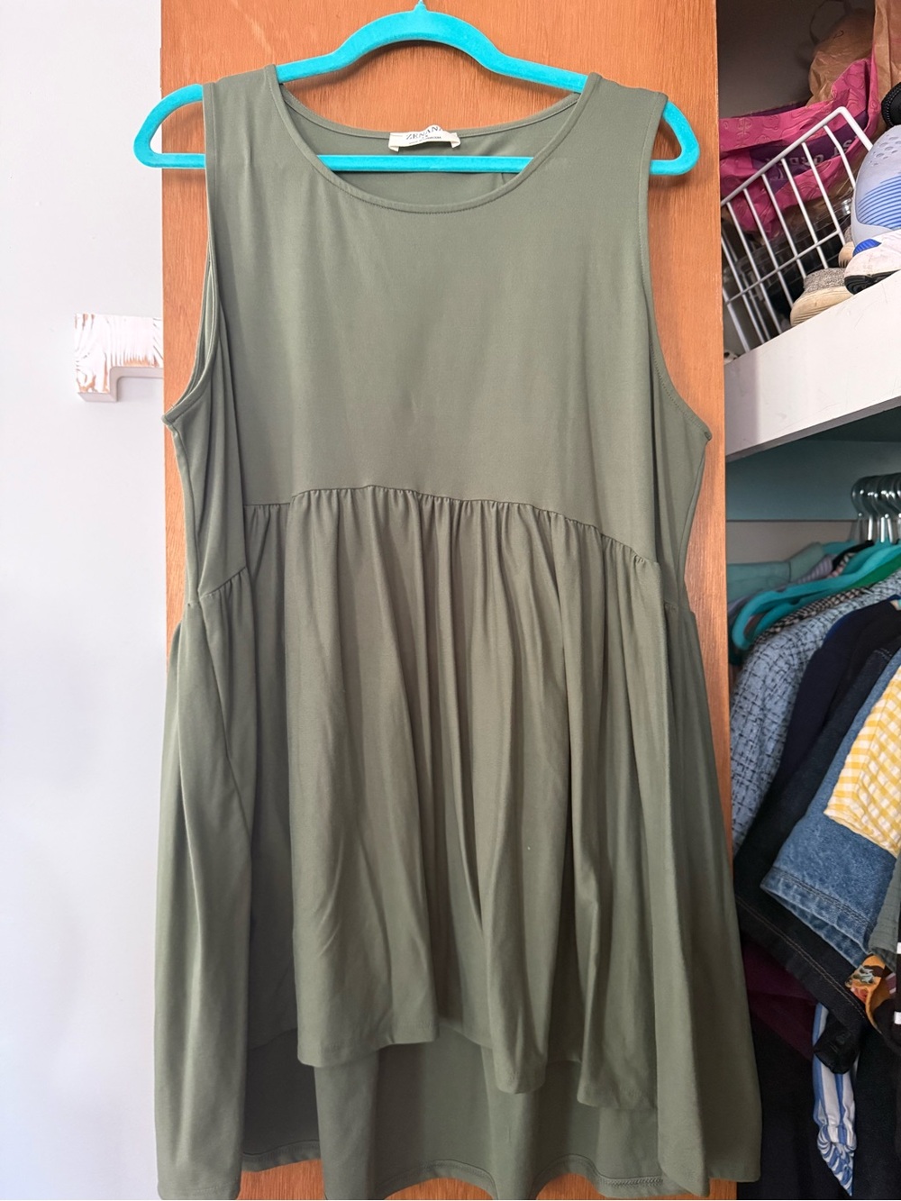 Zenana Outfitters Olive Green Sleeveless Tiered Tunic